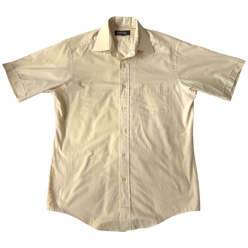 Challenger beige short sleeve button down shirt single‑needle Korea 70s/80s M